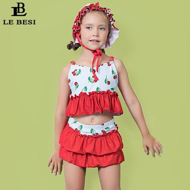 Mädchen Bikini Set Rock Zwei Stück Bademode für Kinder Kirsche mit