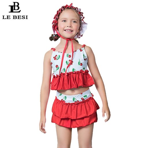 Mädchen Bikini Set Rock Zwei Stück Bademode für Kinder Kirsche mit